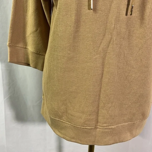 Jones New York Camel Tan Waffle Knit Thermal 3/4 Sleeve Hooded Pullover - Picture 8 of 16
